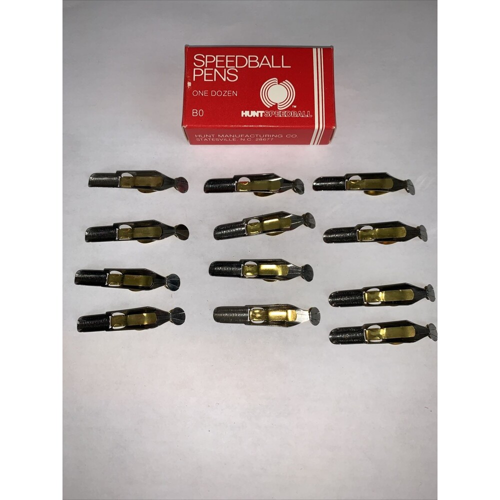 Vintage HUNT SPEEDBALL PENS B-0 Round Calligraphy Pen Ink Nibs Box of 12